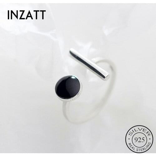 INZATT Real 925% Sterling Silver Black Round Adjustable Ring For Fashion Women Party Fine Jewelry Minimalist Accessories Gift
