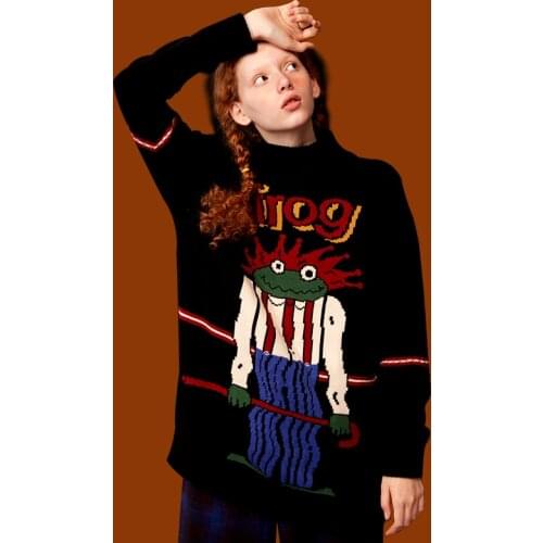 Winter Thick Warm Pullover Knitwear Women Ugly Frog Jacquard Black Sweater 2017 New Design Harajuku Original Female Knitted Tops
