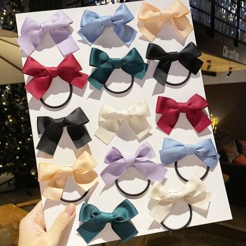 2PCS/Set New Girls Cute Solid Bow Elastic Hair Bands Hairpins Kids Sweet Rubber Band Hair Clip Headband Fashion Hair Accessories