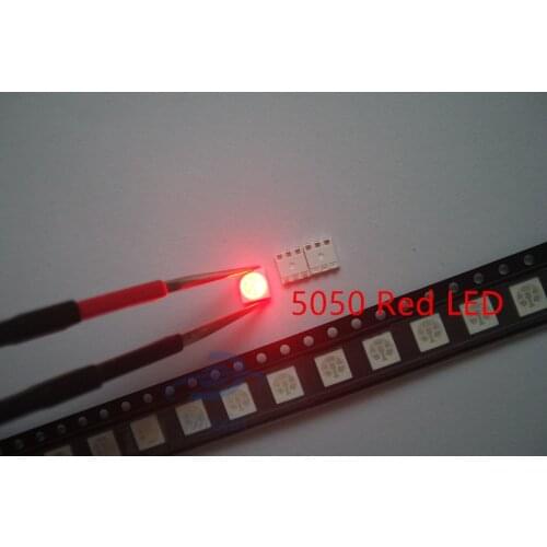 200pcs 5050 LED SMD Chip Red Surface Mount 60mA DC 2V SMT Beads Super Bright LED Light Emitting Diode Lamp Electronic Components