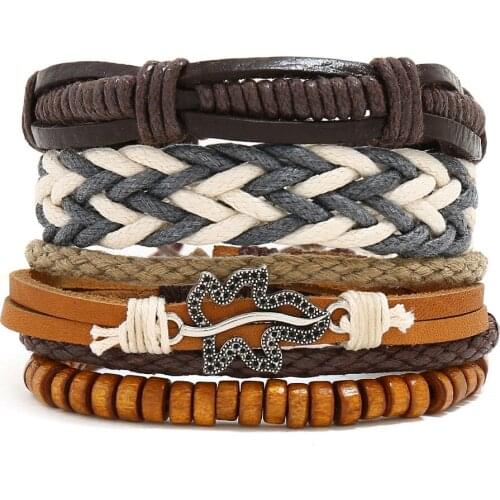 3PCS/Set Multilayer Rope Leather Braided Bracelet Bangle Set For Man Woman Adjustable Wood Bead Wristband Jewelry Gift Wholesale
