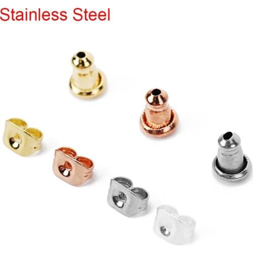 50pcs/lot Stainless Steel Earrings Back Silver Color Hypoallergenic Earring Backs Stopper For Diy Jewelry Findings Accessories