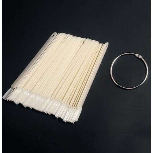 50pcs False Nail Swatches Sticks Nail Polish Practice Display Art Tips Nail Sample Sticks with Metal Splits Ring TO