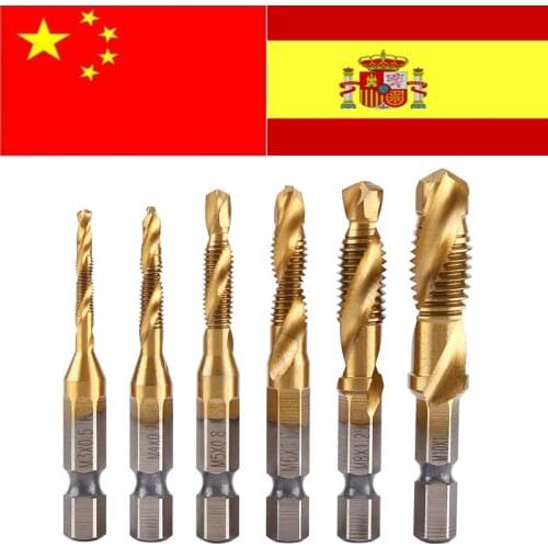 6pcs Drill Bit Metric Thread M3-M10 Titanium Coated HSS Drill and Tap 1/4" Hex Shank metaal boor broca quadrada foret conique