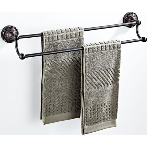62cm Black Retro brass double pole towel rack bathroom pendant bathroom towel bar