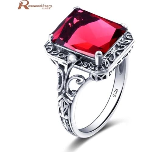 Bulgaria Jewelry for Women Ruby Stone Crystal Ring Wedding Set Real Pure 925 Solid Sterling Silver Vintage Party Ring Handmade