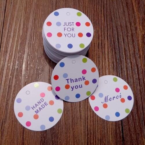 100pcs Dots Paper Gift Tags Round Thank you Merci Just for You Hand Made Party Favor Wed Packing Deco Paper Cards Hang Tags