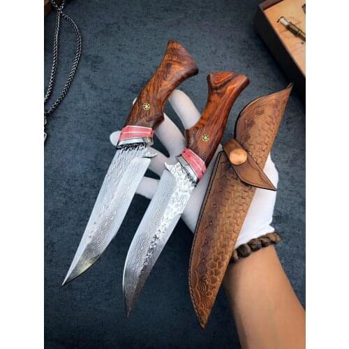 Handmade forged High hardness VG10 Damascus knives fixed knife hunting knife Pattern steel Outdoor knife