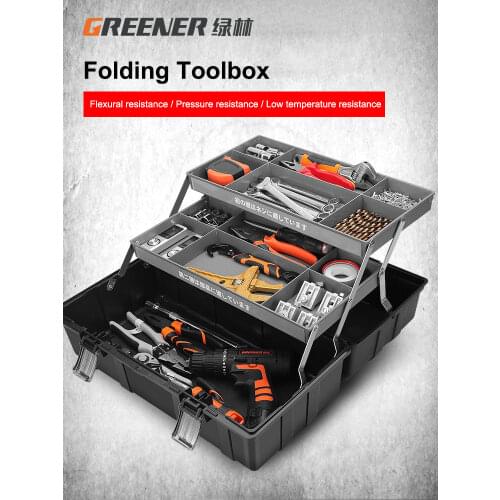 GREENER Suitcase Tool Box Professional Three-layer Folding Toolbox Suit Bag Hardware Garage Empty PP Material Glossy No Odor