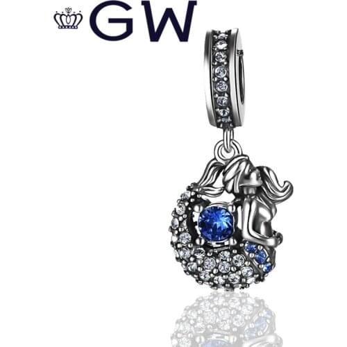 Mermaid Pendant 925 Sterling Silver Beads Clear Crystal Charms Fit Original Charm Bracelet DIY Jewelry GW