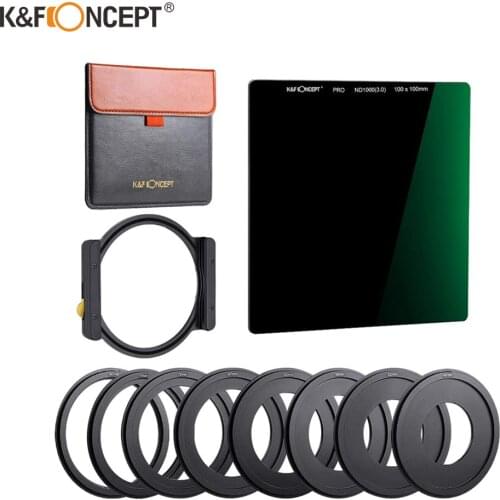 K&F Concept ND1000 Square ND Filter 100x100mm Multi-Coated Neutral Density Filter with Filter Holder 8pcs Filter Ring Adapters