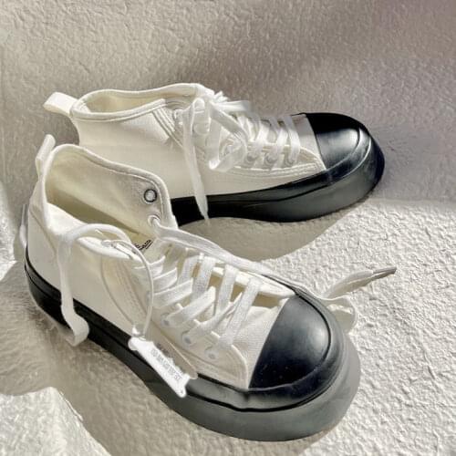 Female Spring Autumn Lace-Up Platform Trainers Fashion Vulcanize Shoes Classic White Sneakers Women Casual Canvas Shoes