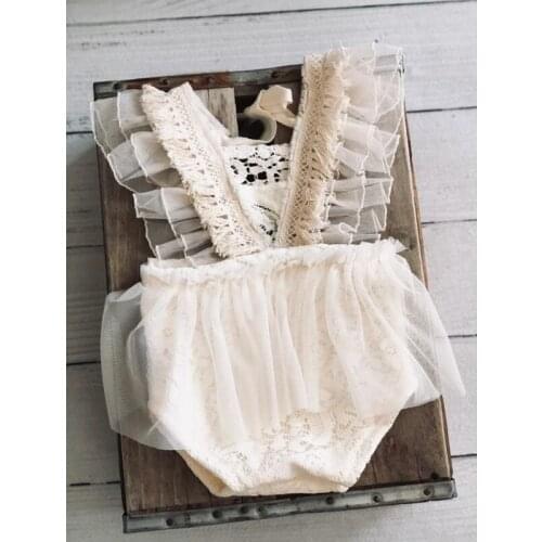 FOCUSNORM 0-24M Summer Lovely Baby Girls Rompers Lace Flowers Printed Tassel Sleeve Backless Jumpsuits