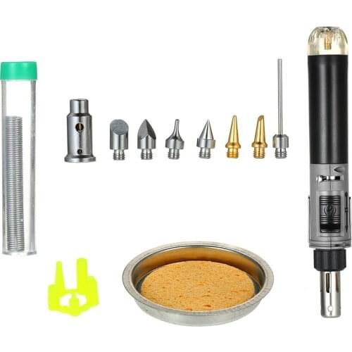 12 in1 Soldering Iron Kit Full Electronics Set Welding Tool Car Repairing Gas Soldering Self-igniting Torch Outdoors/Coffee/Grey