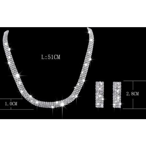 Luxury Female Crystal Wedding Jewelry Set Cute Silver Color Square Dangle Earrings For Women Trendy White Zircon Chain Necklace