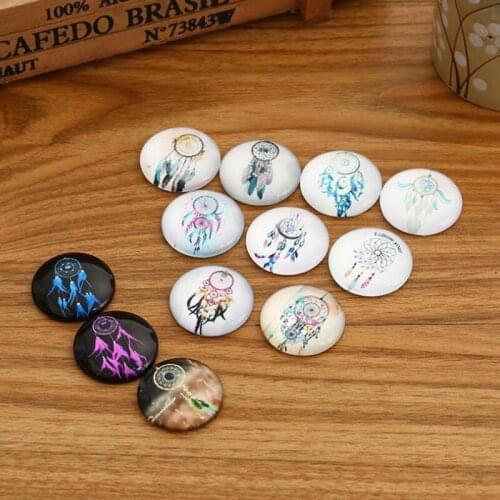 50 Pcs Beautiful Mixed Color Dreamcatcher Pattern Mosaic Printed Glass Half Round Crafts Glass Mosaic for Jewelry Making