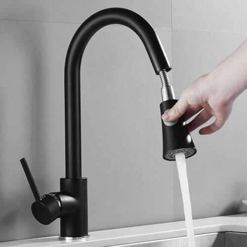 Brushed Nickel Kitchen Faucet Single Hole Pull Out Spout Kitchen Sink Mixer Tap Stream Sprayer Head Black Mixer Tap