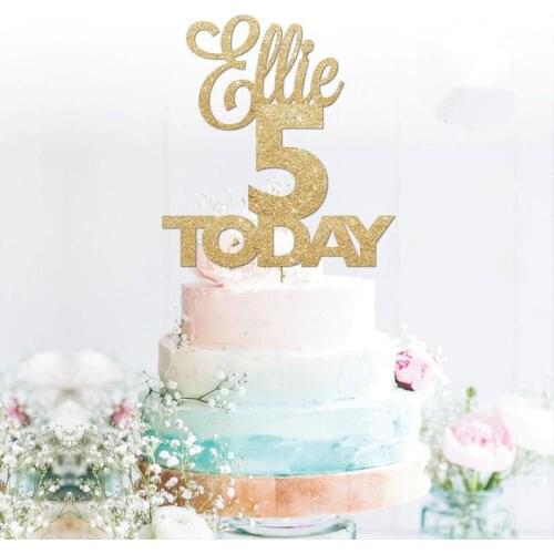 Custom 5 today birthday glitter cake topper personalised Gold 1,2,3,4,5,6,7,8 any name, colour, age Party Decorations
