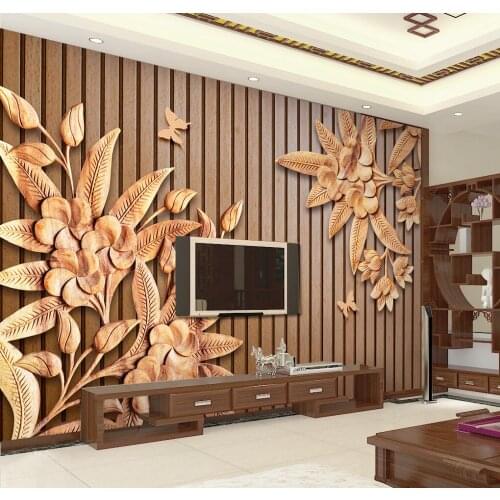 CJSIR CustomWood Carving Flowers Wood Grain Mural Wallpapers Bedroom Room Decoration Papel De Parede Wall Papers Home Decor