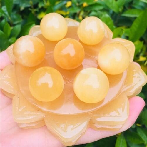 Natural topaz lotus seven star array furniture home fortune creative feng shui topaz ball + plate base decoration