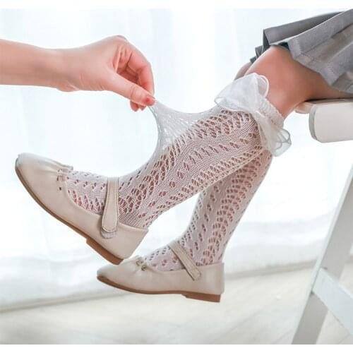 2021 Summer New Moving Circle Mesh Childrens Socks Korean Version Of The Bow Sweet Solid Color Girls Stockings Socks Women