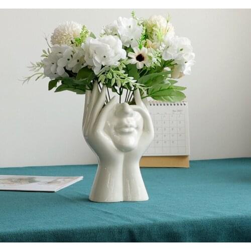 New Nordic Ceramic Human Face Flower Vase Head Art Sculpture Abstract Aesthetic Plant Pot Modern Minimalist Desk Vase Home Decor