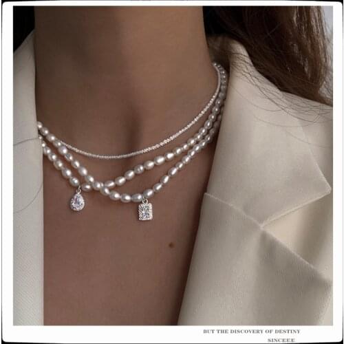 SexMara 2021 New Temperament Irregular Pearl Moonstone clavicle chain Freshwater Pearl Necklace For Women Girls Jewelry Gift