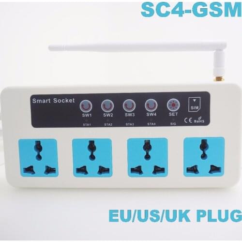 New 4Outlets Switch SC4-GSM Remote Control Mobile Phone/Call/SMS Wireless Smart Extension Electrical Socket Outlet EU/US/UKplug