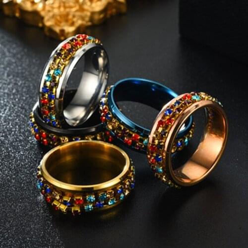 New Fashion Stainless Steel Color Crystal Womens Ring Couple Rings Cool Finger Womens Jewelry Party Gift Rings 2021 Trend
