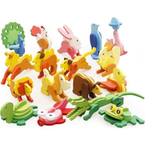 Montessori Educational Wooden toy 3D Animal Puzzle Wooden Sensory Mathematics Jigsaw Brain Training Early Intellectual Toy Gift