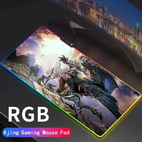 Custom DIY Pattern Large Monster Hunter RGB Gaming Mouse Pad Anti-Slip Rubber Base Computer Keyboard LED MousePad For PC Desk