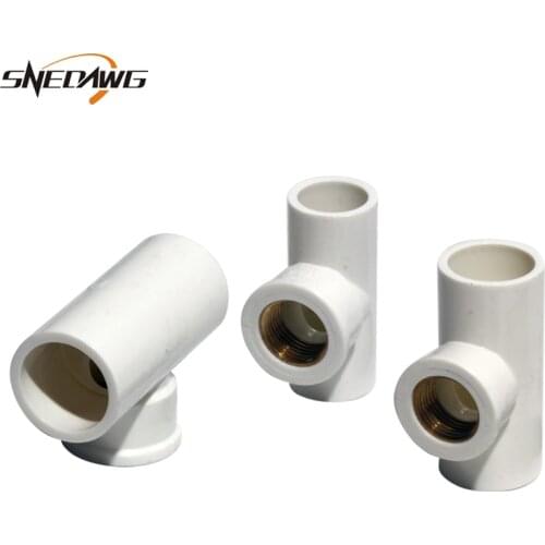 PVC-U Pipe Fittings Tee Water Pipe Joint 20/25/32mm ID Tube 1/2'' 3/4'' 1'' Brass Thread Water Connectors DIY UPVC Pipe Joint