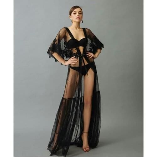 Sexy Black Women Sleepwear Nightgown Party Bathrobes Pajamas Robes Visual Bride Sleepwear Bath Robes Women Pajama