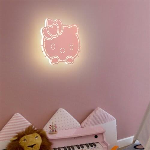 Modern Led Cartoon Pink Kitty Cat Wall Lamps Childrens Bedroom Bedside Lamp Boy Girl Warm Bathroom Sconces Wall Lights Lighting