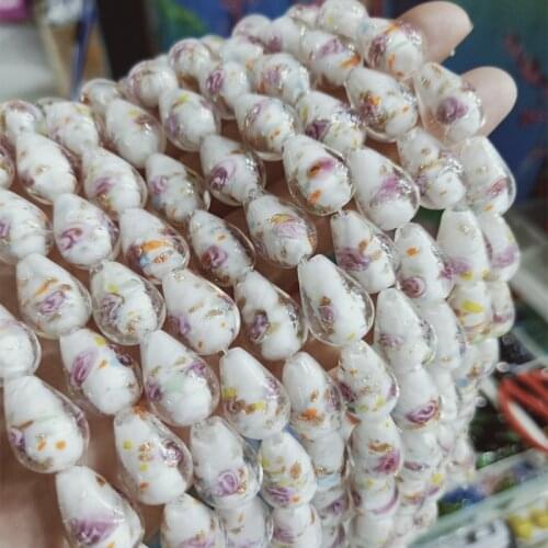 About 11x16mm Water Drop Shape Lampwork Beads Loose Handmade Lampwork Flower Glass Beads For Jewelry Making DIY 10pcs/lot