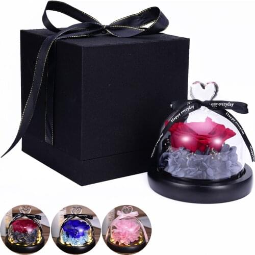 Preserved Rose in Glass Dome Preserved Rose Party Ornament LED String Rose Real Glass Valentines Day Women Gift Decoration D30