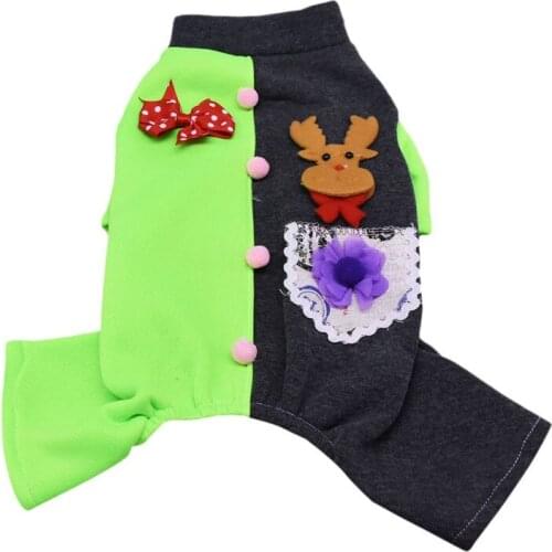 Warm Dog Pajamas For Small Medium Yorkshire Dog Coat With Deer Pattern And Bowtie Pure Cotton Soft Dogs Cats Dog Dressing Up