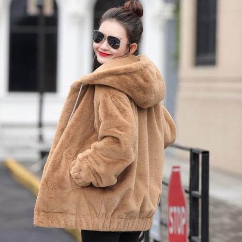 Thick Fleece Womens Coat 2021 Winter Coat For Women Imitate Rabbit Fur Coat Warm Wool Blends Zip Jacket Loose Womens Outerwear