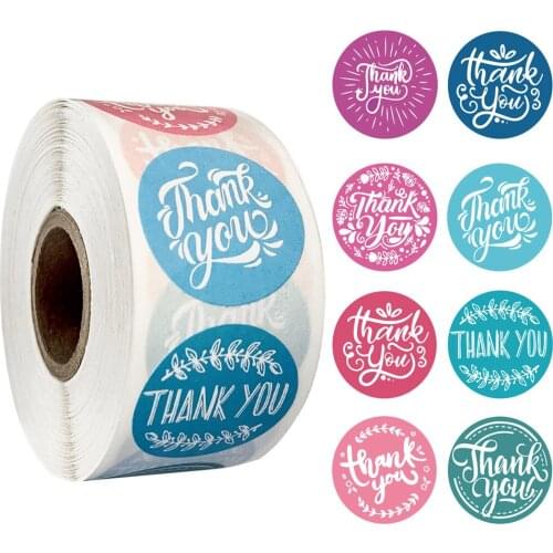 50-500pcs/roll round floral thank you stickers scrapbooking for package seal labels custom sticker decoration wedding sticker