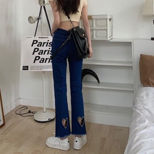 2021 New Fashion Blue Jeans Women 2021 Summer High Waist Loose Casual Sense Hollow Love Thin Nine Pants Trend Women Jeans