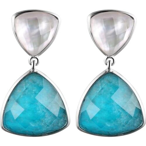 DORMITH real 925 sterling silver earrings luxury natural blue Apatite and mother pearl drop earrings for women fine jewelry