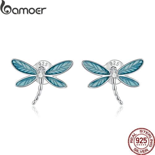 Bamoer 925 Sterling Silver Dragonfly Earrings for Women Hypoallergenic Silver Jewelry for Kid Hypoallergenic earring BSE455
