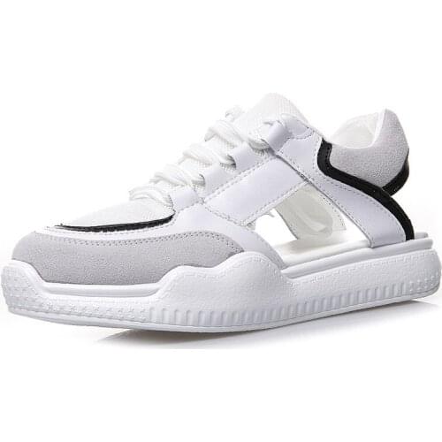 2019 New Cowhide Mesh Breathable Hollow Summer Women Sandals Casual Sneakers Lace-up Light Increased Women Shoes Casual Sandals