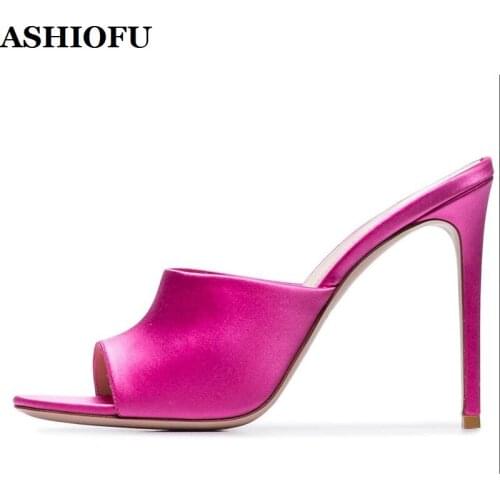 ASHIOFU Handmade Womens High Heel Slippers Peep-toe Sexy Slingback Party Prom Summer Shoes Daily Wear Evening Fashion Slipper