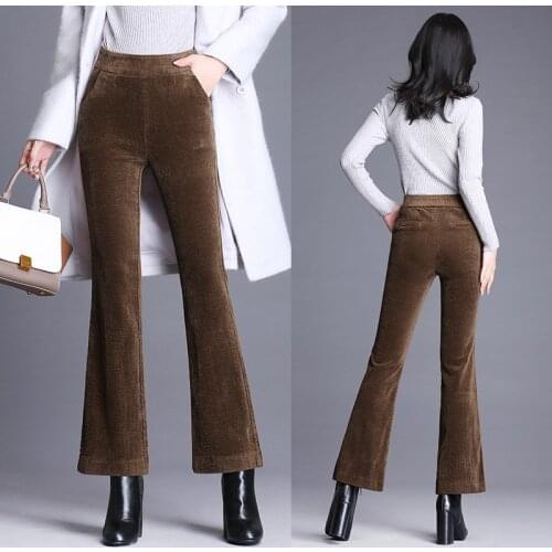 Female corduroy Flare pants new Office Lady high waist flare pants autumn winter Elastic waist Slim corduroy pants woman