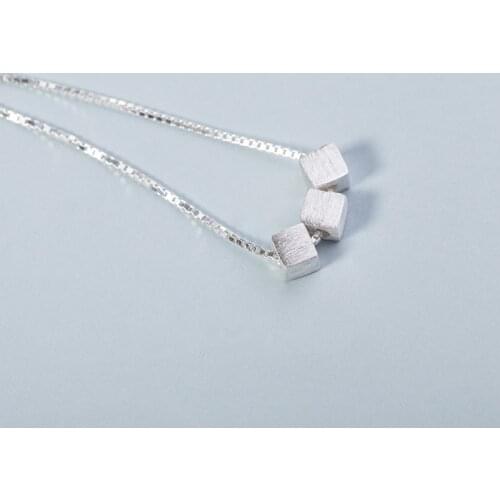 925 Sterling Silver Jewelry Simple Scrub Square Sterling Silver Jewelry Choker Necklaces & Pendants For Women VNS8005