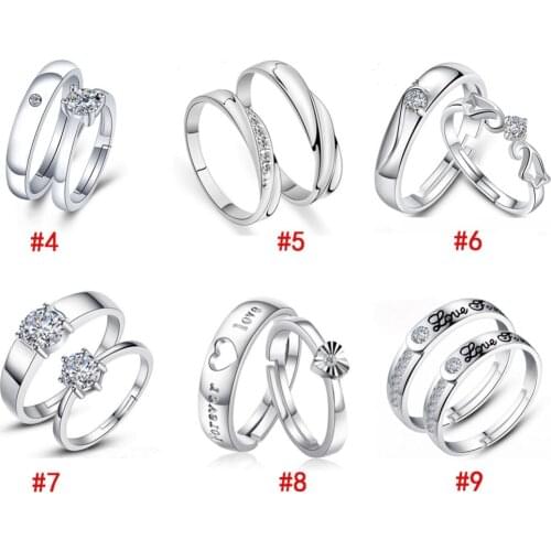 1 Pair Silver Plated Heart Lovers Couple Promise Rings Set Zircon Crystal Wedding Ring Various Couple Ring Fashion Jewelry