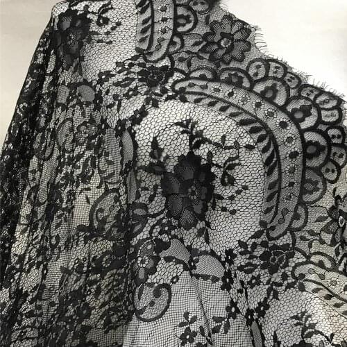 1 Yard Black Chantilly Lace fabric Eyelash Bridal Lace Double Scalloped Edge Fabric Wedding Dress Accessories