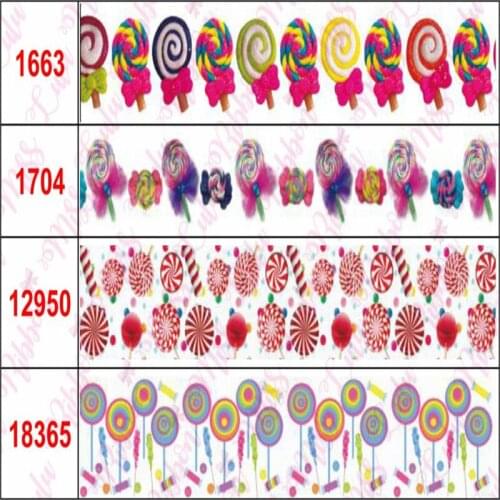 16mm-75mm Rainbow Lollipop Sweet Candy Printed Grosgrain/Foe Ribbon Colorful Dots Feather DIY Hair Bowknots 50yards/roll