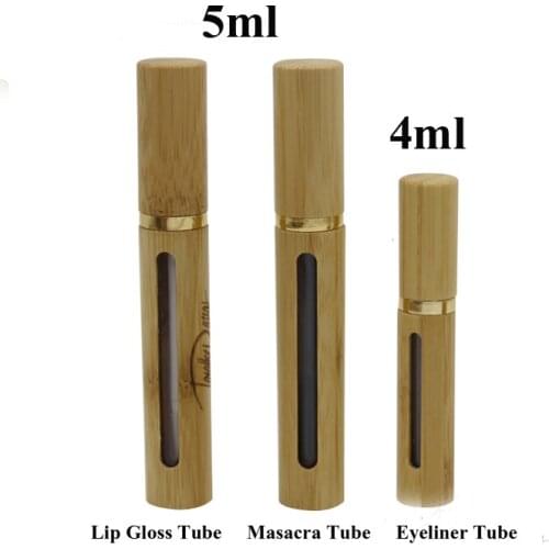 20/50pcs Empty 5ml Bamboo Lip Gloss Tube Mascara Bottle 4ml Cosmetic Eyeliner Eyelash Tube Refillable Container with gold line
